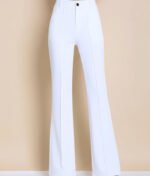 High-Waist White Flared Pants for Women | Elegant Bootcut Dress Trousers - 图片 12