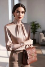 Luxury Satin Pleated Blouse – Elegant Long Sleeve Silky Top for Women - 图片 6