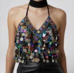 Multicolor Sequin Fringe Halter Top for Women – Beaded Festival Crop Top | Statement Party & Concert Top - 图片 4