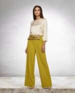 Burgundy High Waist Wide Leg Pants with Sequin Waistband | Elegant Dressy Women’s Trousers - 图片 3