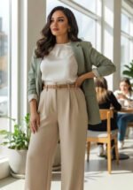 High-Waist Pleated Straight-Leg Trousers for Women | Elegant Tailored Casual Suit Pants | Soft Blush Pink Fashion Pants - 图片 15