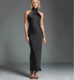 Elegant Black Halter Neck Maxi Dress – Sleek Minimalist Evening Gown