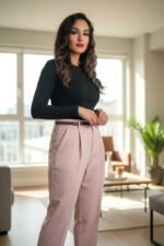 High-Waist Pleated Straight-Leg Trousers for Women | Elegant Tailored Casual Suit Pants | Soft Blush Pink Fashion Pants - 图片 3