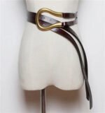Luxury Sculpted Gold Buckle Waist Belt for Women | Adjustable Leather Belt in Red & Brown - 图片 21