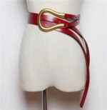 Luxury Sculpted Gold Buckle Waist Belt for Women | Adjustable Leather Belt in Red & Brown - 图片 12