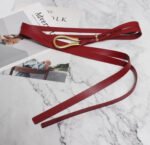 Luxury Sculpted Gold Buckle Waist Belt for Women | Adjustable Leather Belt in Red & Brown - 图片 8