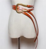 Luxury Sculpted Gold Buckle Waist Belt for Women | Adjustable Leather Belt in Red & Brown - 图片 27