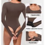 Luxury Long Sleeve Square Neck Bodysuit for Women – Slim Fit Stretch Bodycon Top | Subailili - 图片 2