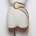 Luxury Sculpted Gold Buckle Waist Belt for Women | Adjustable Leather Belt in Red & Brown - 图片 7