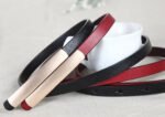 Luxury Slim Leather Belt for Women | Minimalist Skinny Waist Belt in Black & Burgundy