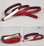 Luxury Slim Leather Belt for Women | Minimalist Skinny Waist Belt in Black & Burgundy - 图片 3