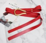 Luxury Sculpted Gold Buckle Waist Belt for Women | Adjustable Leather Belt in Red & Brown - 图片 24