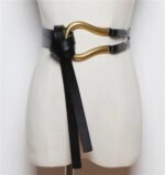 Luxury Sculpted Gold Buckle Waist Belt for Women | Adjustable Leather Belt in Red & Brown - 图片 5