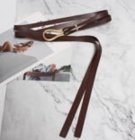 Luxury Sculpted Gold Buckle Waist Belt for Women | Adjustable Leather Belt in Red & Brown - 图片 25