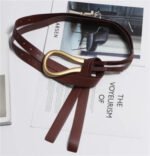 Luxury Sculpted Gold Buckle Waist Belt for Women | Adjustable Leather Belt in Red & Brown - 图片 13