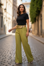 Burgundy High Waist Wide Leg Pants with Sequin Waistband | Elegant Dressy Women’s Trousers - 图片 4