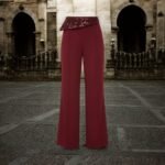 Burgundy High Waist Wide Leg Pants with Sequin Waistband | Elegant Dressy Women’s Trousers - 图片 15