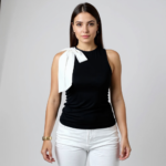 Elegant Black Sleeveless Top with White Bow – Chic High-Neck Women’s Blouse | Modern Boutique Style - 图片 6