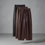 Luxury PU Leather Jogger Pants for Women – High-Waist Elastic Drawstring Wide-Leg Trousers – Comfy Chic Vegan Leather Athleisure Pants