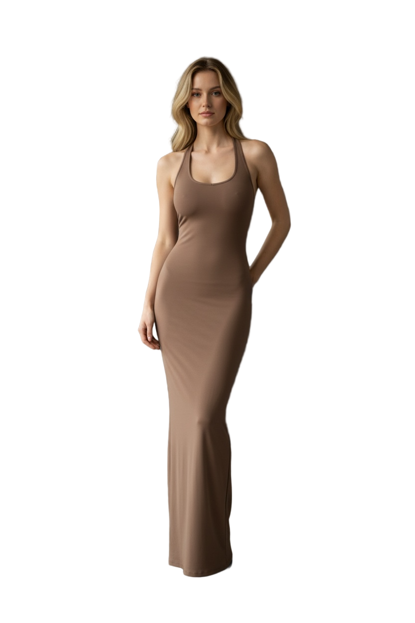 IMG-7003_81563d89-1b42-416c-b7ee-3084f598153e Elegant Brown Sleeveless Maxi Dress – Soft Stretch Bodycon Summer Dress for Women - 图片 1