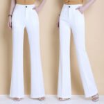 High-Waist White Flared Pants for Women | Elegant Bootcut Dress Trousers - 图片 4