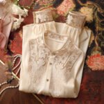 Elegant Ivory Lace Trim Blouse for Women – Long Sleeve Button-Up High Neck Top | Classic Boutique Blous - 图片 2