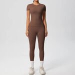 Luxury Seamless Pink Two-Piece Activewear Set – Short Sleeve Top & High-Waist Leggings Gym Outfit - 图片 10