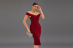 Elegant Burgundy Off-Shoulder Bodycon Midi Dress for Women – Cross Neck Formal Cocktail Party Dress - 图片 2