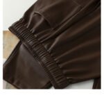 Luxury PU Leather Jogger Pants for Women – High-Waist Elastic Drawstring Wide-Leg Trousers – Comfy Chic Vegan Leather Athleisure Pants - 图片 13