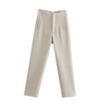 High Waist Tapered White Pants for Women – Elegant Tailored Ankle-Length Office Trousers - 图片 21