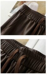 Luxury PU Leather Jogger Pants for Women – High-Waist Elastic Drawstring Wide-Leg Trousers – Comfy Chic Vegan Leather Athleisure Pants - 图片 26