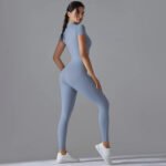 Women’s Zip-Front Short Sleeve Sculpting Fitness Jumpsuit – Bodycon Activewear Romper with Tummy Control - 图片 2