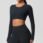 Women’s Long Sleeve Sculpting Crop Top & High-Waist Leggings Set – Seamless Compression Activewear Outfit - 图片 13