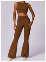 High-Waisted Flared Active Pants with Sculpting Fit – Neutral Beige - 图片 13