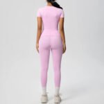 Luxury Seamless Pink Two-Piece Activewear Set – Short Sleeve Top & High-Waist Leggings Gym Outfit - 图片 3