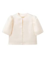 Solid Satin Balloon Sleeve Blouse for Women | Puff Sleeve O-Neck Single-Breasted Loose Fit Top - 图片 9