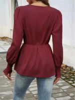 Teal Long Sleeve Wrap Blouse for Women – V-Neck Tie-Front Elegant Top | Chic Everyday & Workwear Blouse - 图片 5
