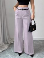 Burgundy High Waist Wide Leg Pants with Belt | Elegant Dressy Women’s Trousers - 图片 11
