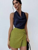 Elegant Satin Halter Blouse for Women – Sleeveless Bow Neck Office Lady Top - 图片 8