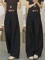 High Waist Wide Leg Brown Pants for Women – Tailored Relaxed Fit Casual & Office Trousers - 图片 9