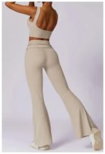 High-Waisted Flared Active Pants with Sculpting Fit – Neutral Beige - 图片 27