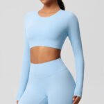 Women’s Long Sleeve Sculpting Crop Top & High-Waist Leggings Set – Seamless Compression Activewear Outfit - 图片 12