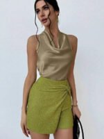 Elegant Satin Halter Blouse for Women – Sleeveless Bow Neck Office Lady Top - 图片 16