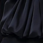 Black Satin High-Neck Blouse with Crystal Accent|Elegant Jewel Neck Long Sleeve Satin Blouse - 图片 7