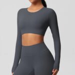 Women’s Long Sleeve Sculpting Crop Top & High-Waist Leggings Set – Seamless Compression Activewear Outfit - 图片 6