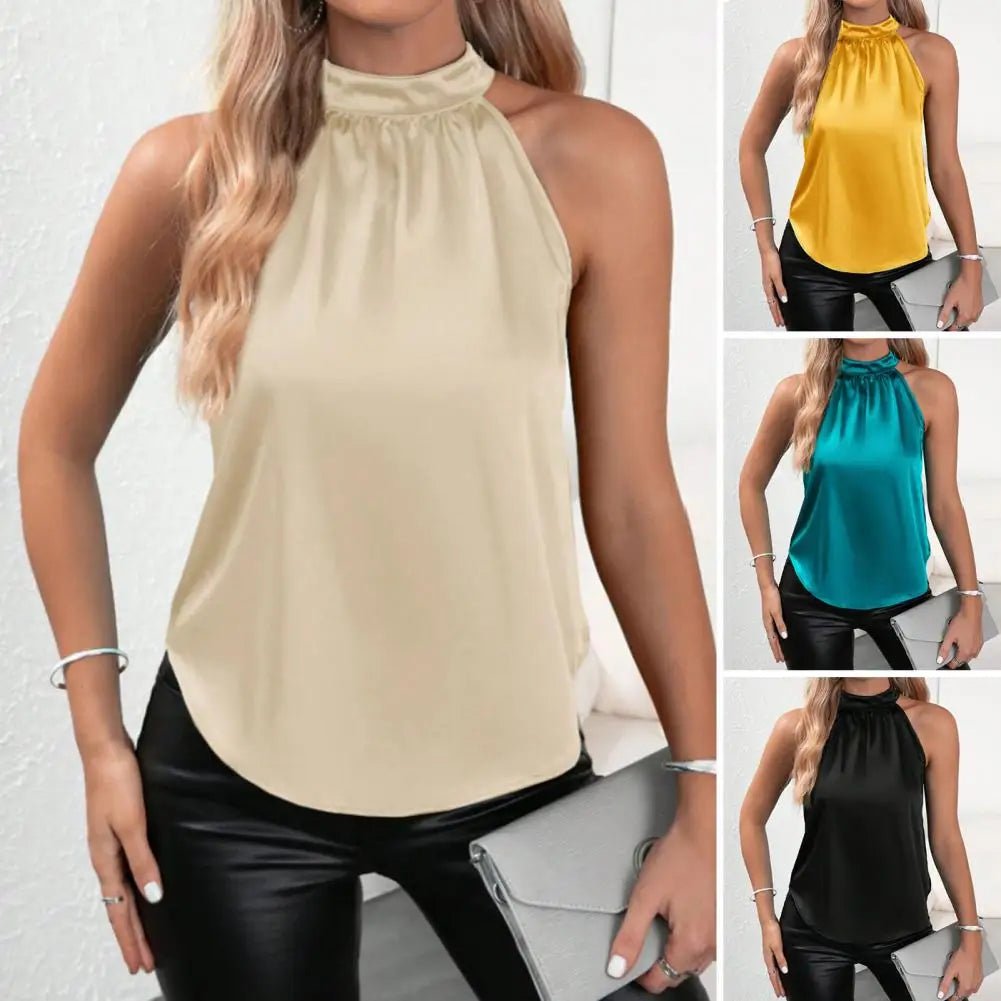 S1e3c0dc80a344bd98b1328999ee943301 Elegant Chiffon Halter Neck Sleeveless Blouse – Women’s Lightweight Dressy Top for Casual & Evening Wear - 图片 1