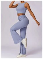 High-Waisted Flared Active Pants with Sculpting Fit – Neutral Beige - 图片 19