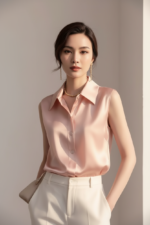 Sleeveless Satin Blouse for Women – Elegant Button-Front Top - 图片 17