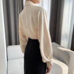 Elegant Twist-Neck Satin Blouse for Women – Long Sleeve Formal Top - 图片 4