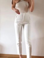 High Waist Tapered White Pants for Women – Elegant Tailored Ankle-Length Office Trousers - 图片 5